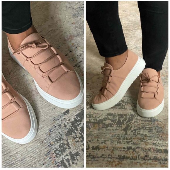 Eileen Fisher Prescot Platform Sneakers Pink Tan Sz 7 Casual Suede Comfy Shoes - Picture 1 of 5